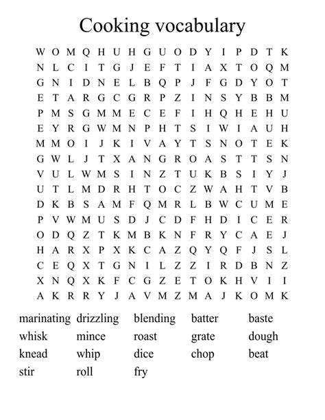 Cooking Vocabulary Word Search Wordmint