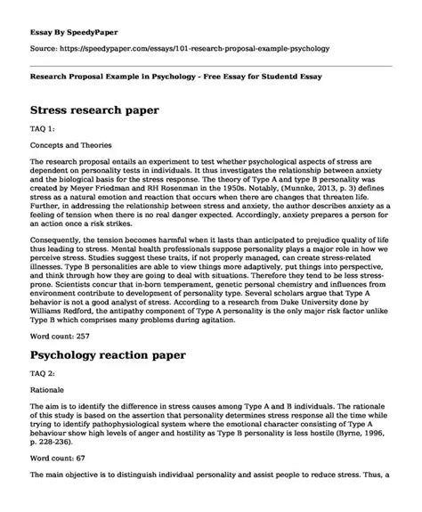 📗 Research Proposal Example In Psychology Free Essay For Studentd