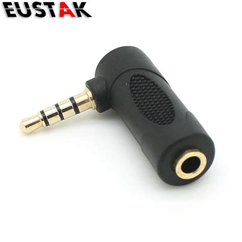 90 Degree 4 Pole 35mm Male To 3 Pole 35mm Female Stereo L Shape Aux