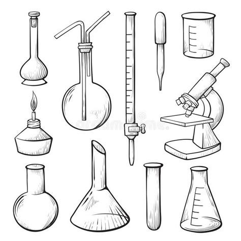 Laboratory Equipment Hand Drawn Vector Illustrations Set Lab Glassware And Micr Ad Illustr