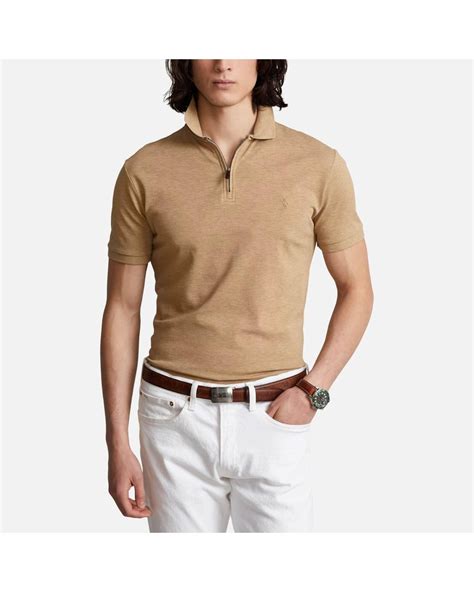 Polo Ralph Lauren Custom Slim Fit Stretch Mesh Polo Shirt In Natural