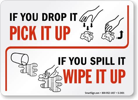 Your Drop Pick Up Spill Wipe Signs Housekeeping Clean Signs Labels