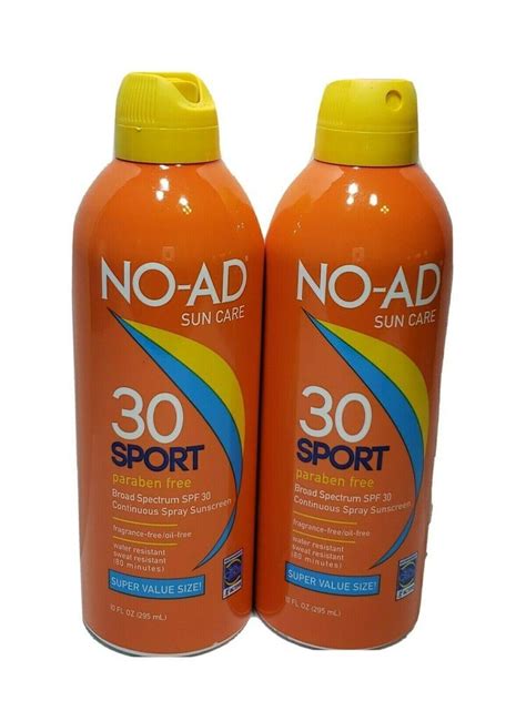 2 Pack No Ad Sport Continuous Spray Sunscreen 30 Spf 10 Oz Value Sz