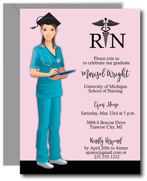 Nursing Graduation Invitation Templates Blue Illustrated Nurse Uniform