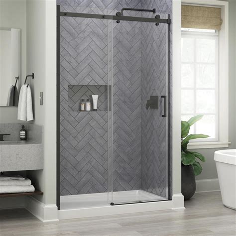 delta commix 48 in x 76 in frameless sliding shower door in matte black with 5 16 in 8 mm