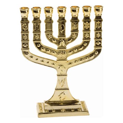 twelve tribes of israel 7 branch menorah in gold plated