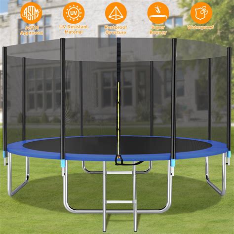 12ft Recreational Trampolines With Safety Enclosure Net Outdoor Trampoline With Ladder Jump