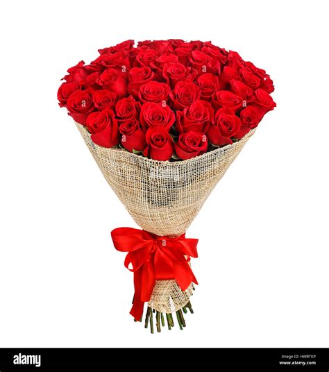 Flower Bouquet Of 50 Red Roses Isolated On White Background Stock Photo