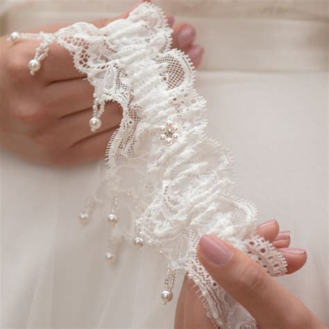 Leila French Lace Handbeaded Swarovski Pearl Wedding Garter Unique