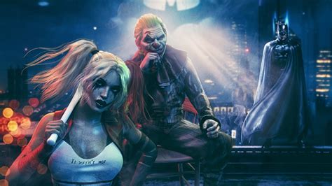 1920x1080 Joker With Harley Quinn And Batman Laptop Full Hd 1080p Hd 4k Wallpapers Images