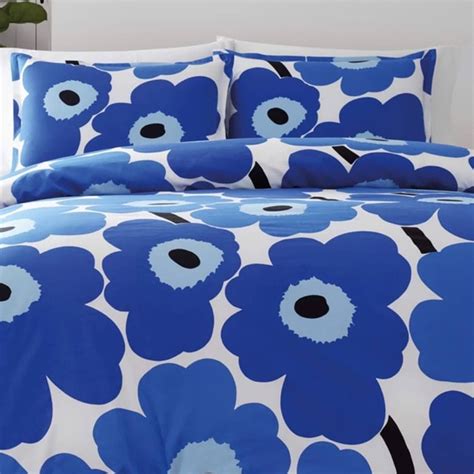 Marimekko Unikko Comforter And Sham Set Blue Floral Fullqueen Size