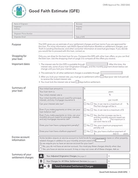 Good Faith Estimate Form ≡ Fill Out Printable Pdf Forms Online