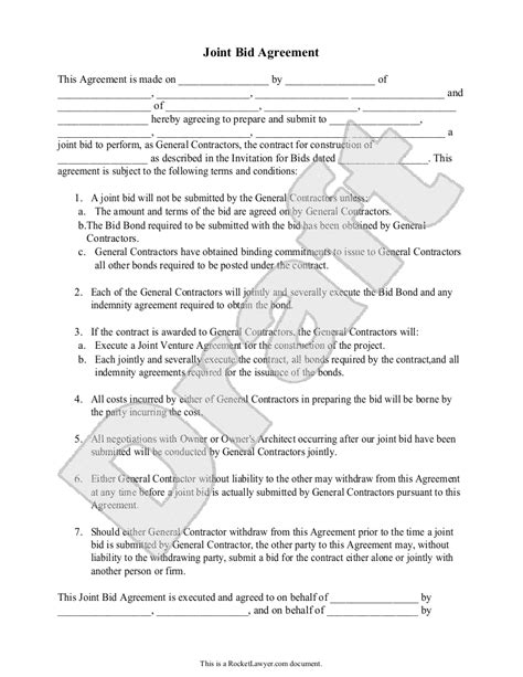 Free Joint Bid Agreement Template And Faqs Rocket Lawyer