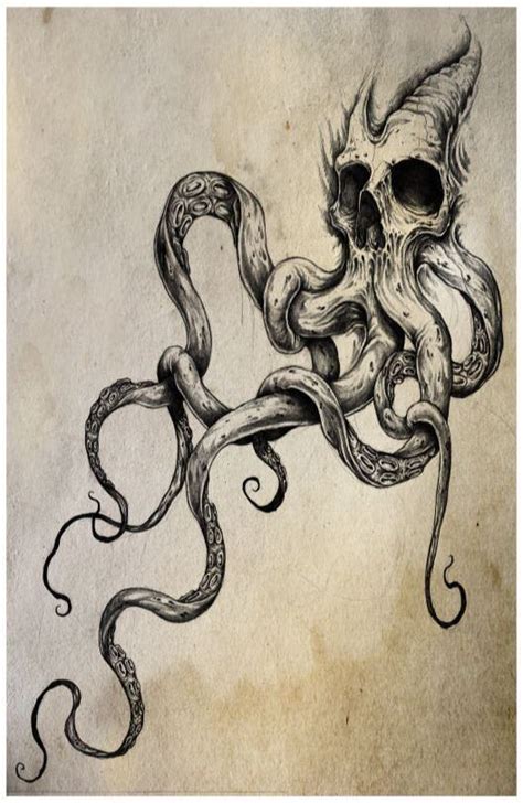 Art Print Skull Octopus Original Art Print Tentacles Tattoo Art Print