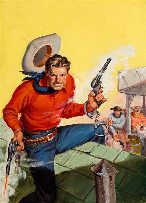 Cowboy Shootout Cover Art For Western Pulp By Sam Cherry Circa 1940