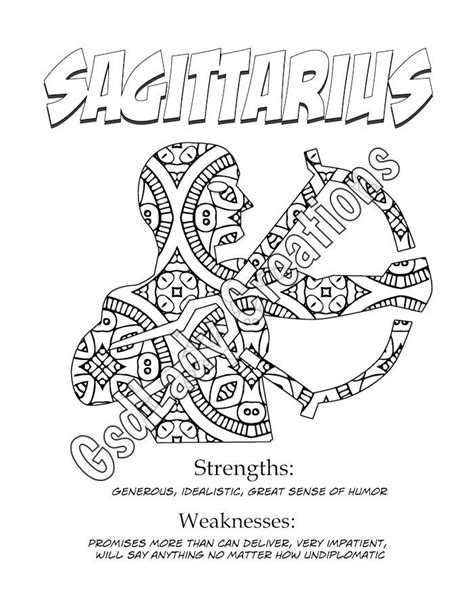Zodiac Star Sign Art Print Sagittarius Astrology Print Coloring