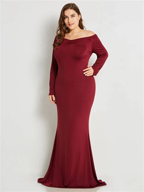 Women Party Maxi Dress Plus Size Solid Red Sexy Bodycon Mermaid Spring