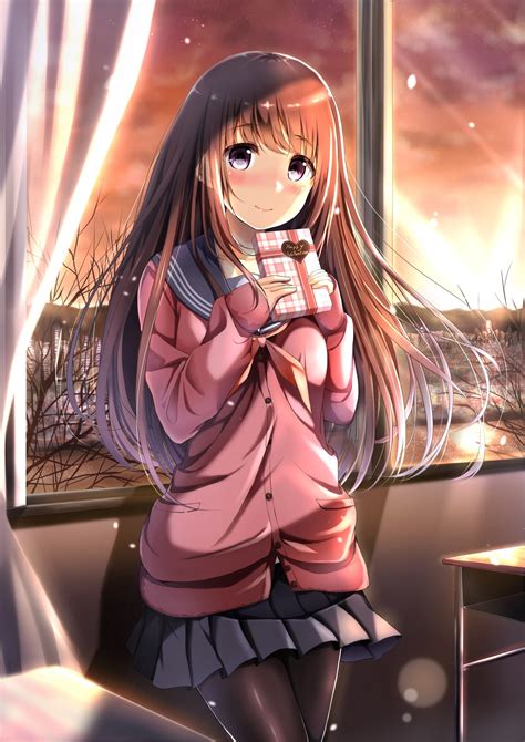 Wallpaper Long Hair Anime Girls Brunette Skirt Valentine S Day Screenshot Mangaka