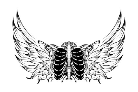 Premium Vector Body Bone Tattoo With Wings On White Background