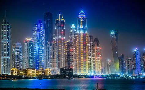 Hd Wallpaper Dubai In Night Skyscraper Buildings Wallpaper Flare