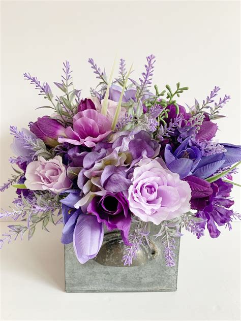 Purple Flower Arrangement Silk Flowers Mothers Day T Lavender