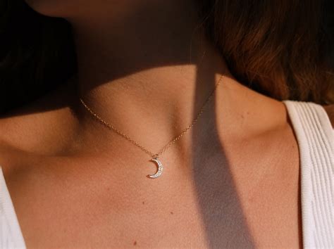 Moon Necklace Dainty K Gold Filled Waterproof Etsy