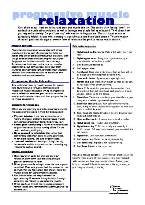 Progressive Muscle Relaxation Information Sheet Point 1