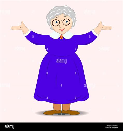 A Flat Drawing Of A Smiling Grandmother Cute Granny With Glasses Blue