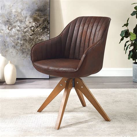 Buy Art Leon Mid Century Modern Swivel Accent Chair Brown With Wood