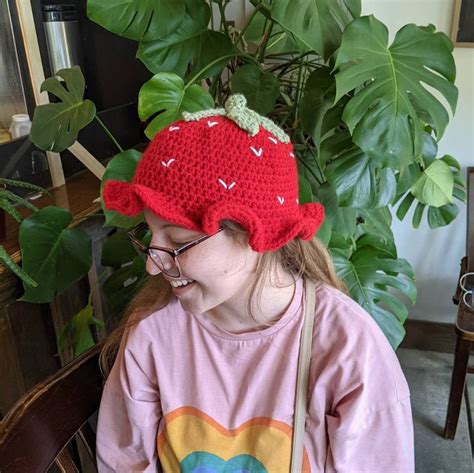 Crochet Strawberry Bucket Hat Etsy