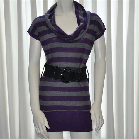 Rue 21 Dress Size Juniors Medium M Purple Gray Wide Striped Mock Neck