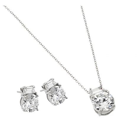 Stud style sterling silver fine earrings are a refined fashion accessory option. Sterling Silver Round CZ Stud Earring and Necklace Set ...