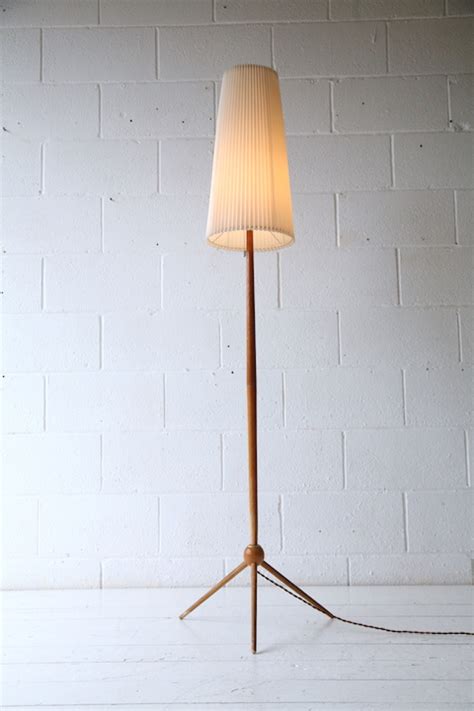 Vintage 1960s Wooden Tripod Floor Lamp Cream And Chrome