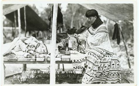 Seminole Women Sewing Patchwork In Her Chickee Photo Courtesy Of The