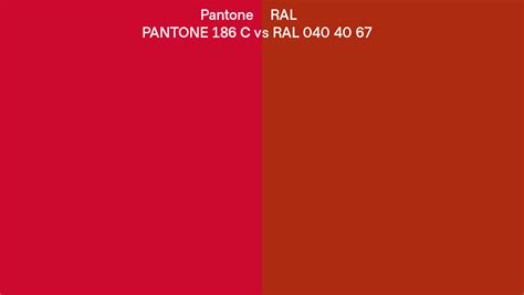 Pantone 186 C Vs Ral Ral 040 40 67 Side By Side Comparison