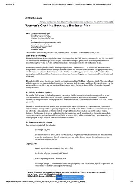 6 Womens Clothing Boutique Business Plan Sample Web Plan Summary