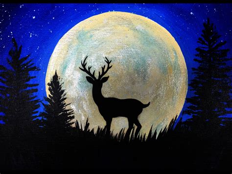 Cool Beautiful Deer Moon Painting Moon Painting Painting Art Projects