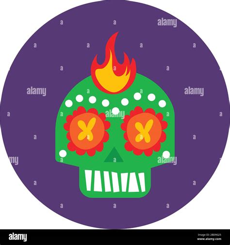 mexican skull mask with flame culture block and flat style icon stock vector image and art alamy