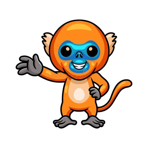 Cute Little Golden Monkey Cartoon Waving Hand Stock Vector