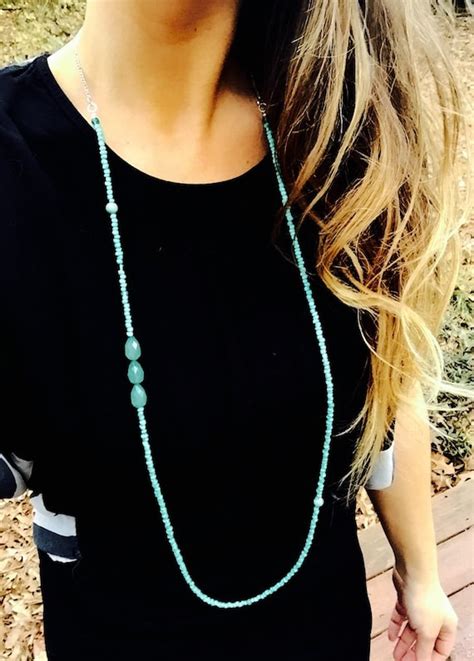 Items Similar To Long Turquoise Beaded Statement Necklace On Etsy