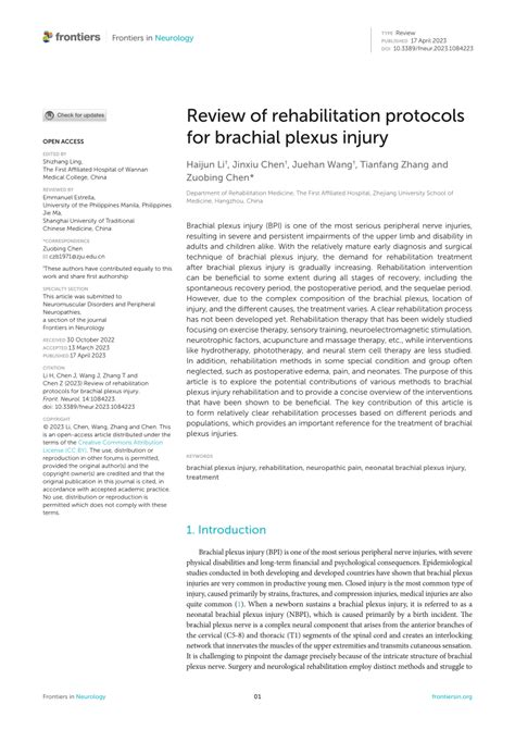 Pdf Review Of Rehabilitation Protocols For Brachial Plexus Injury