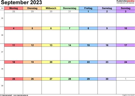 Kalender September 2023 Als Pdf Vorlagen