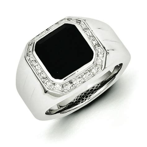 Kevin Jewelers Sterling Silver Diamond And Black Onyx Square Mens Ring