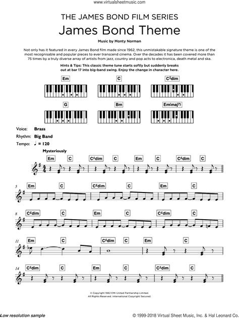 The James Bond Theme Sheet Music Intermediate For Piano Solo Keyboard