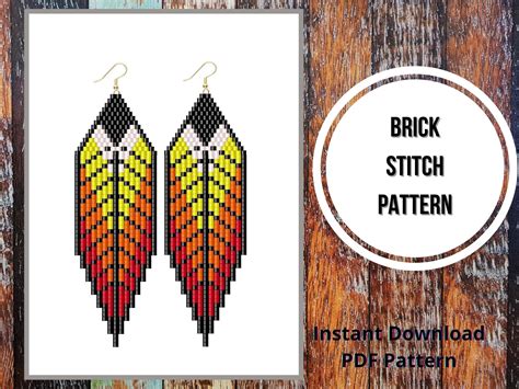 Native Brick Stitch Feather Fringe Earring Pattern Leaf Etsy