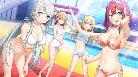 Asakura Kirika Bikini Blonde Hair Blue Eyes Breast Hold Brown Eyes Brown Hair Cube Flat Chest