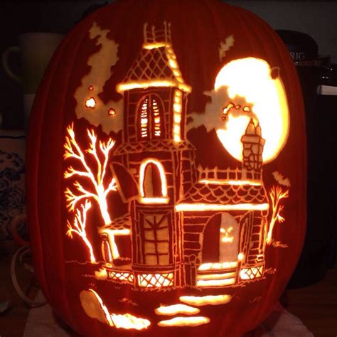 Haunted House Pumpkin Carving Pattern Pumpkin Carving Ideas For Hot