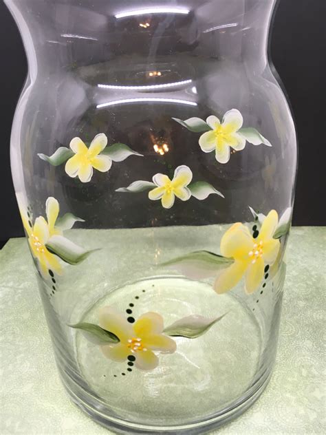 Vase Clear Glass Hand Painted Daisy Flower Two To Choose From