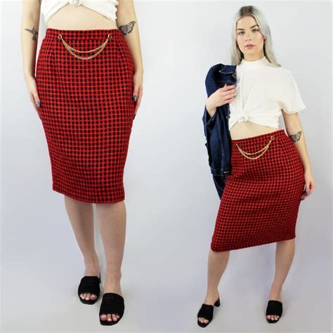 90s Vintage Red Skirt With Gold Chain Wanda Woodward Gem
