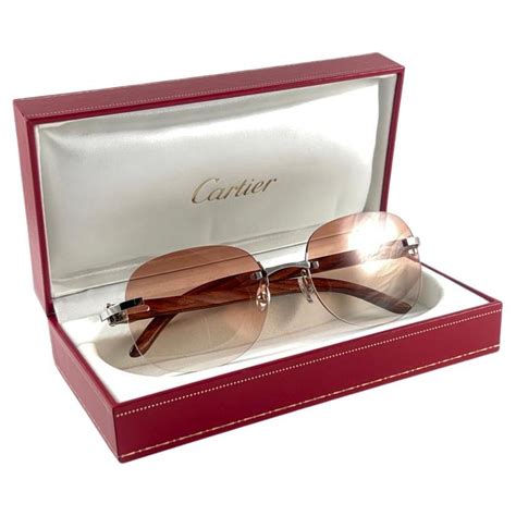 new cartier rimless croco c decor precious wood full set france sunglasses for sale at